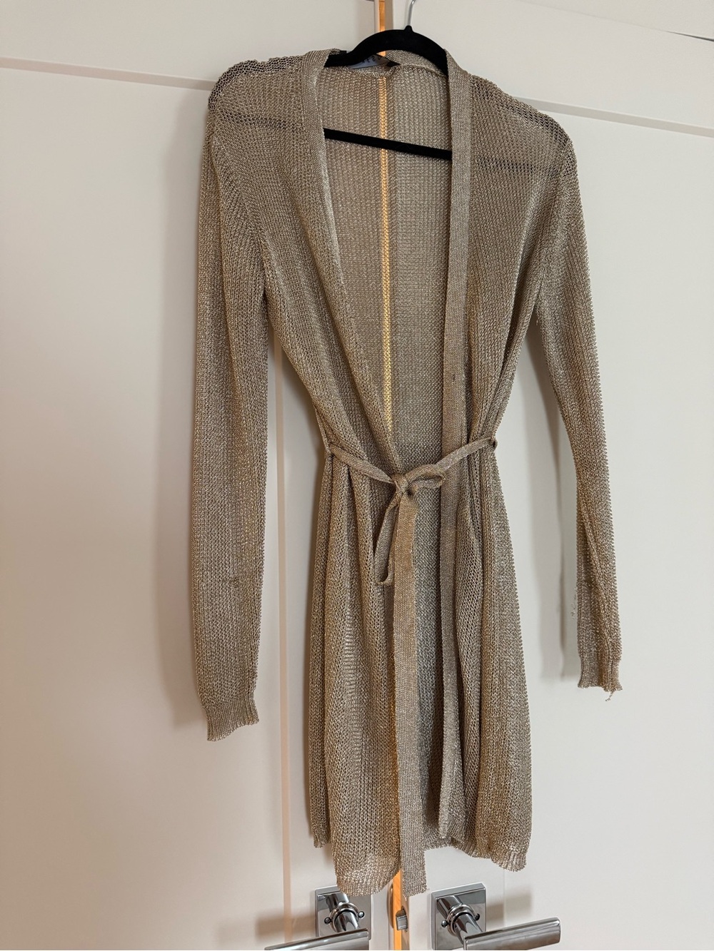 Lioness Metallic Taupe Knit Open Cardigan